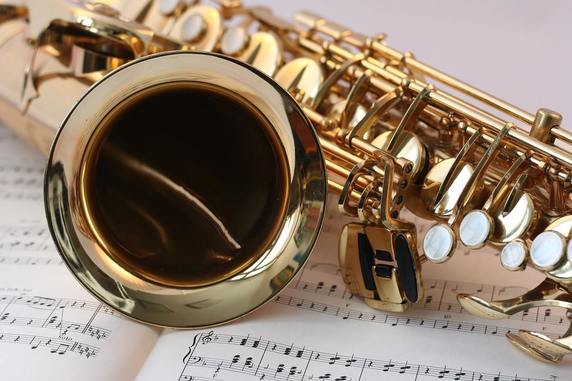 saxophone and sheet of music